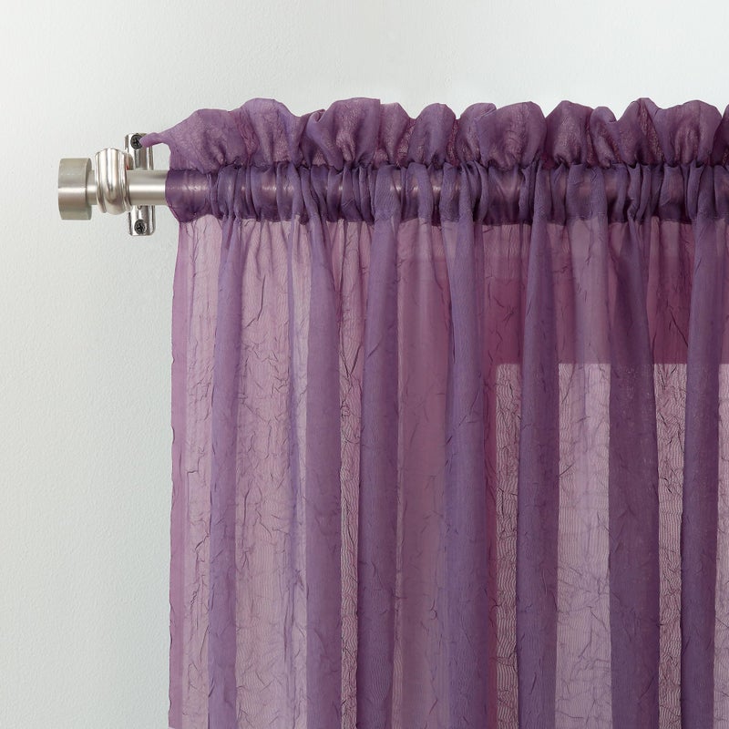 No. 918 Erica Crushed Sheer Voile Rod Pocket Curtain Panel, 51" x 63", Purple - Image 2